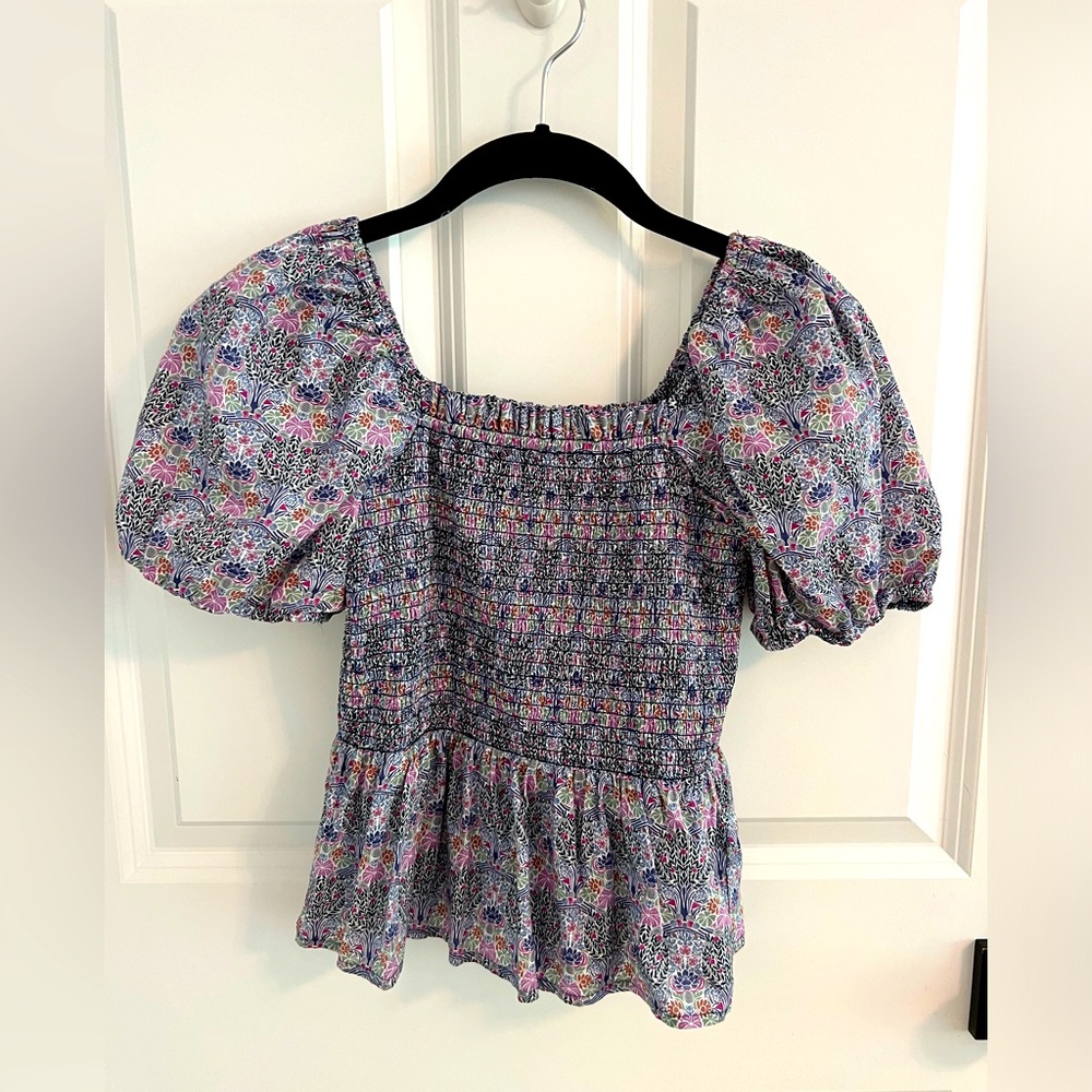 J.Crew x Liberty square neck smocked top
